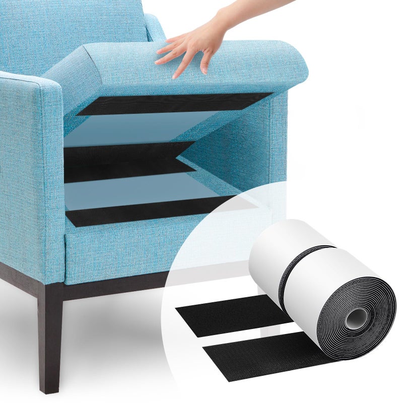 SKYNEO 4.4''?16.5 Feet Black Heavy Duty Hook and Loop Tape Adhesive  Keep Couch Cushions from Sliding or Blowing at Outdoor  Picture Wall Hanging  No Punching Wall Mounting  Keep Your Carpet Rugs in Place - Image 1